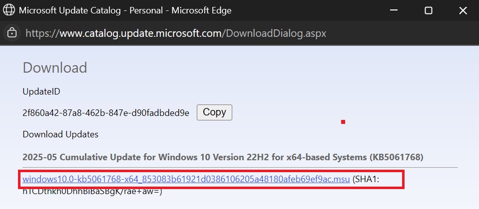 Descargar KB5061768 para Windows 10
