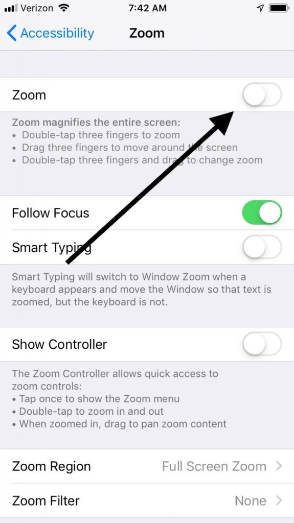 Zoom para la pantalla de iPhone oscuro