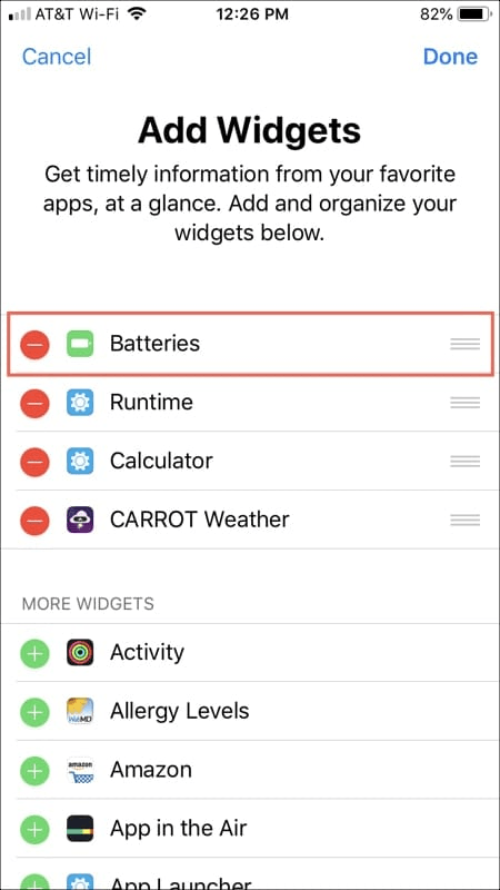 Agregue el widget de baterías