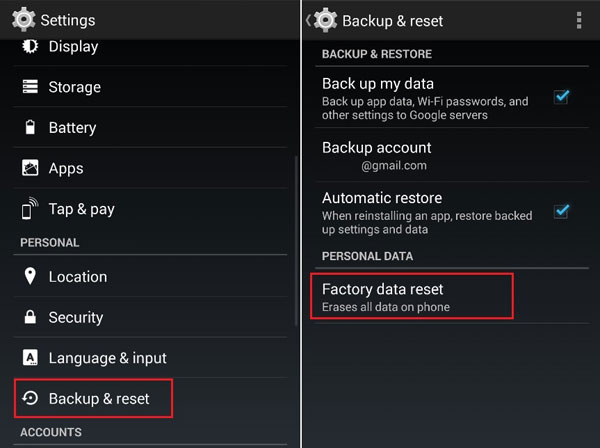 Restablecer Android de fábrica