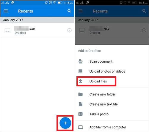 cargar archivos a Dropbox
