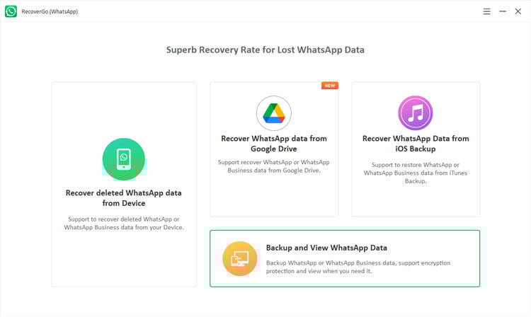 Vista de copia de seguridad de los datos de WhatsApp Recovergo WhatsApp