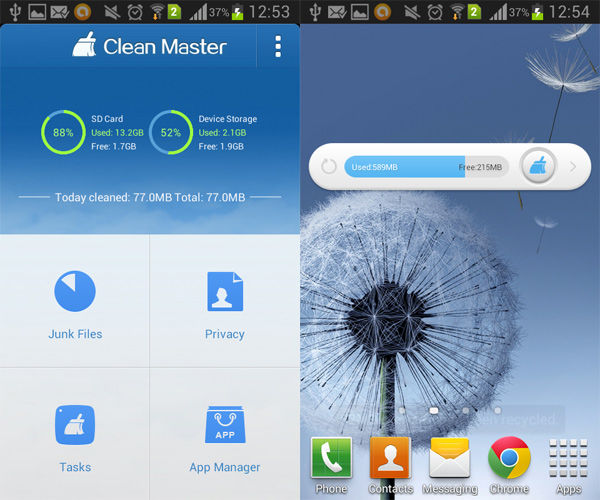 La mejor aplicación de limpiador de teléfonos Android como Clean Master