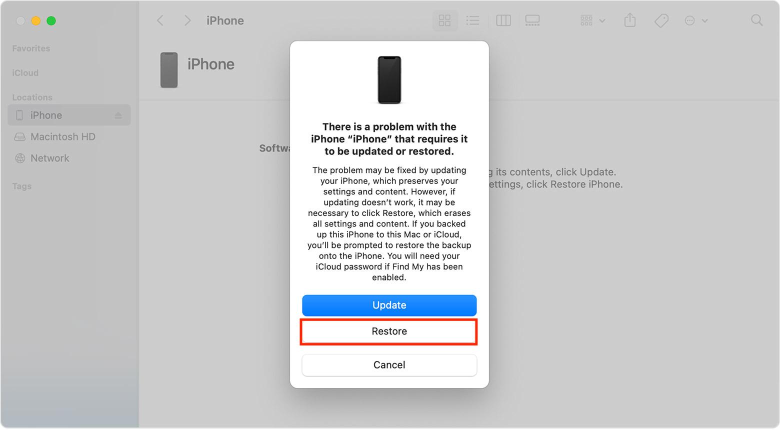   Haga clic en Restaurar desde iTunes 