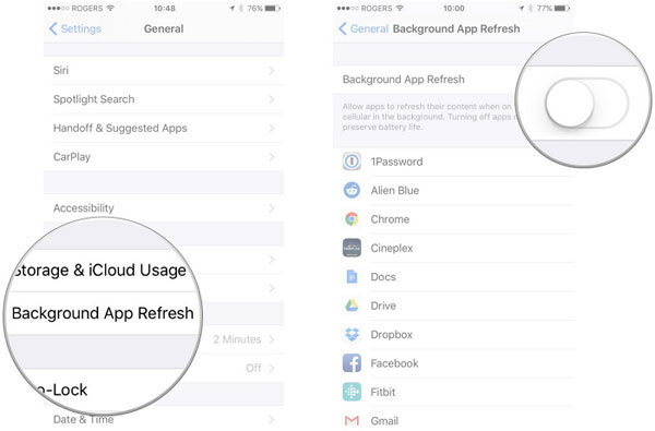Deshabilitar la aplicación de la aplicación Backgroud para arreglar el iPhone en calor al cargar