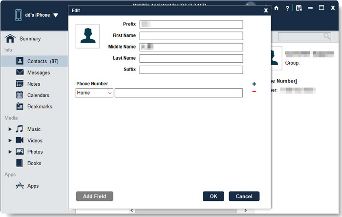 editar contactos en iPhone con asistente para iOS