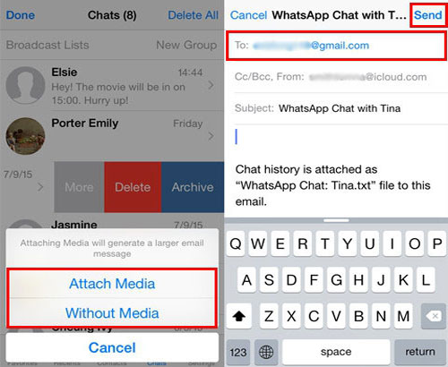 Transfiera WhatsApp de iPhone a Android usando chat de correo electrónico