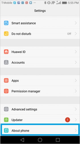 Abra la depuración USB en Huawei P 1