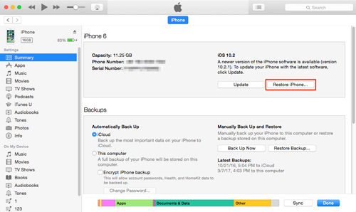 Restaurar iPhone a través de iTunes