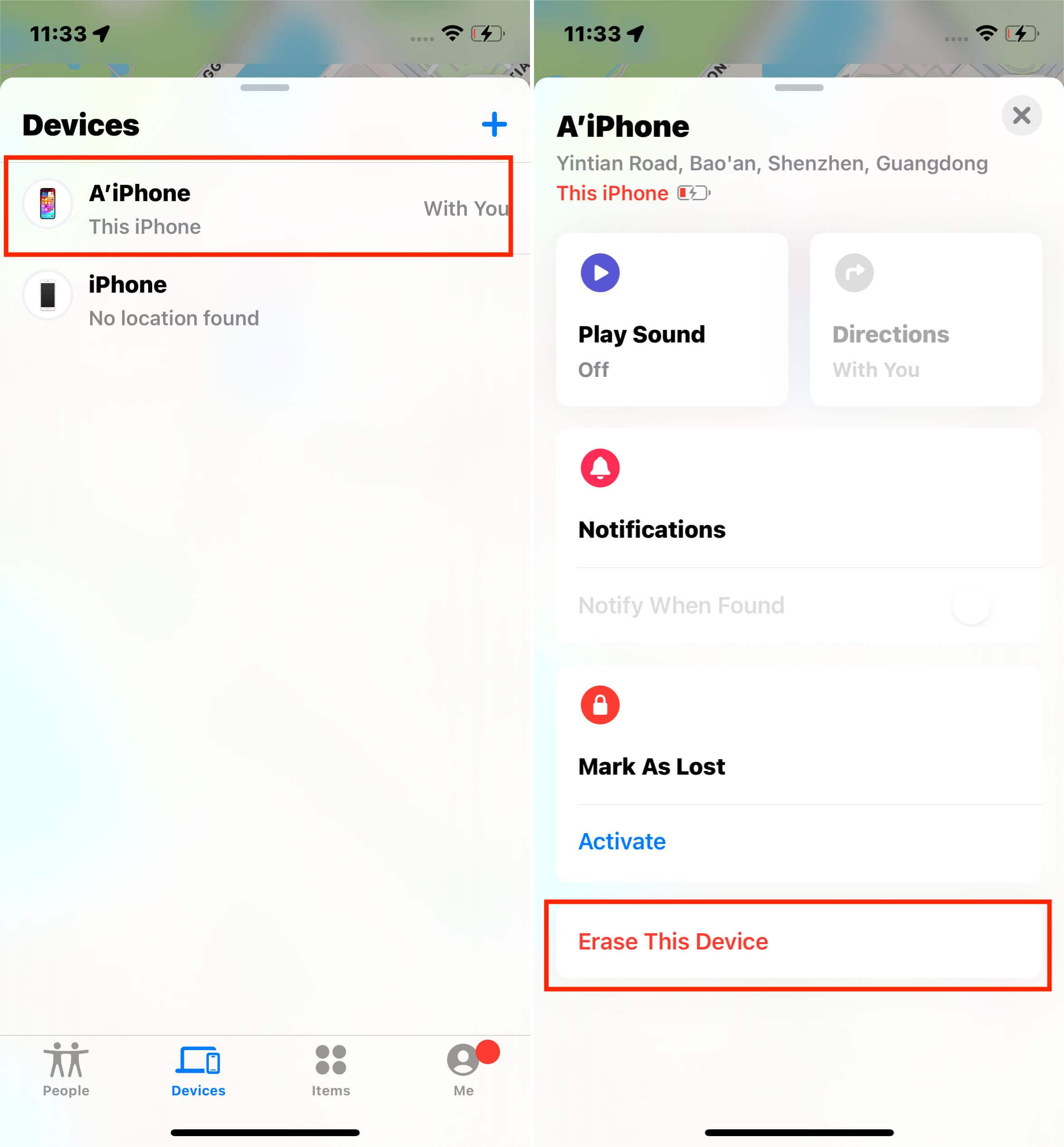   Borrar iPhone a través de Find My App  