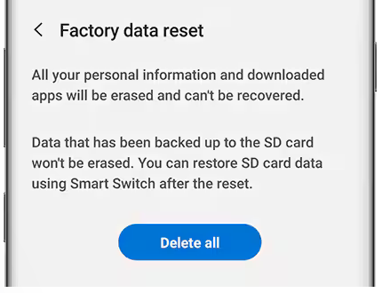Restablecer el teléfono Android de restablecimiento de fábrica para arreglar el almacenamiento del teléfono completo