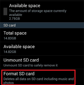 Tarjeta SD de formato en el teléfono Android