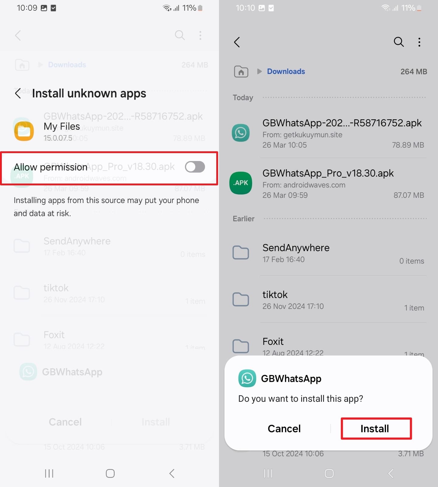 Permitir permisos e instalar la aplicación