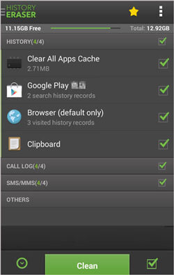 Limpiar la aplicación del teléfono como borrador del historial