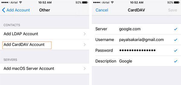 Sync gmail contactos a iPhone