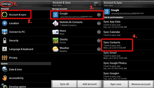 Contactos de sincronización de Galaxy a Google