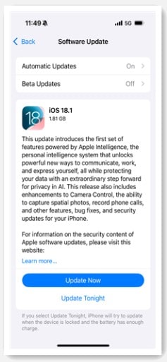 Actualización de nueva versión iOS 18
