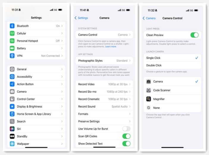 Configuración de control de la cámara del iPhone 16