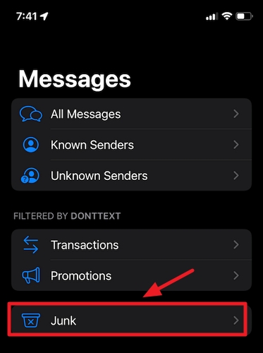 Revise la carpeta de spam iPhone