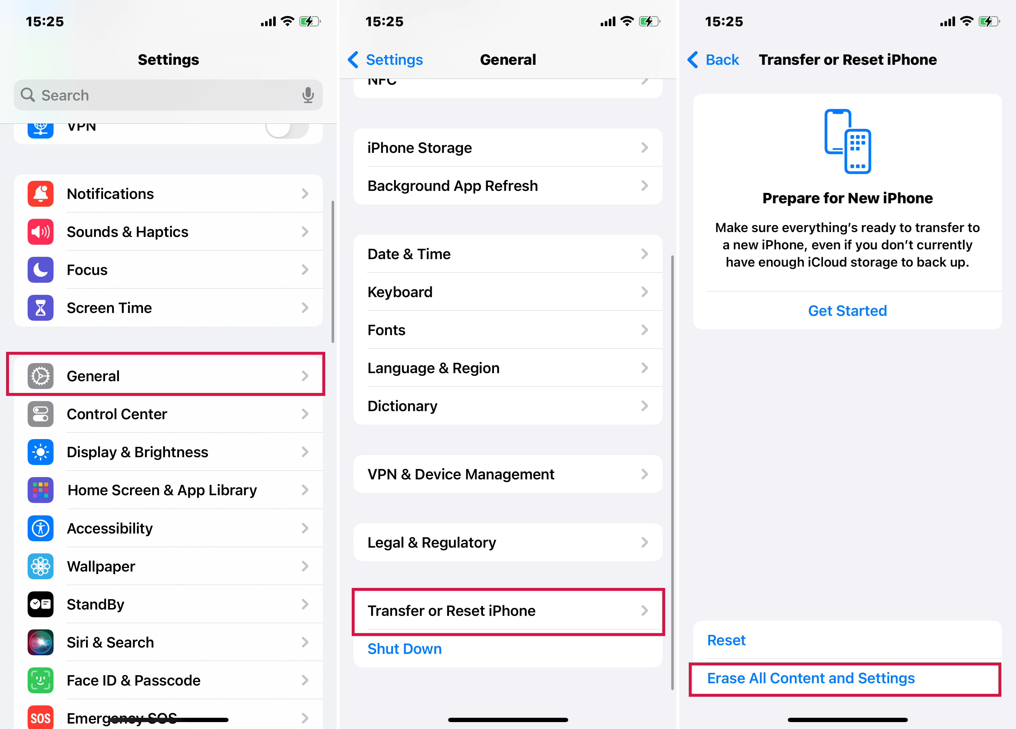 Restablecer el iPhone 8 a la fábrica predeterminada con iOS 15 y más tarde a través de la configuración del iPhone