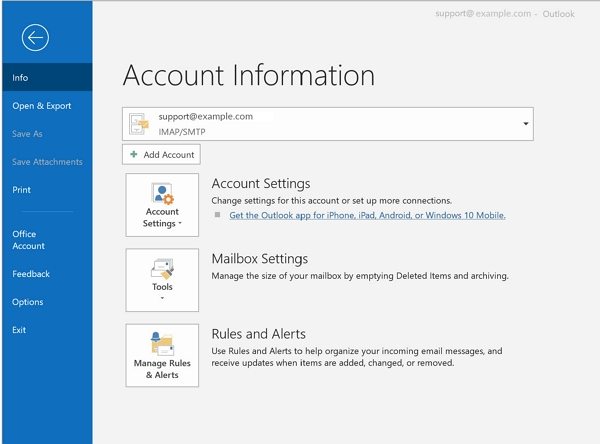 Configuración de la cuenta de Outlook