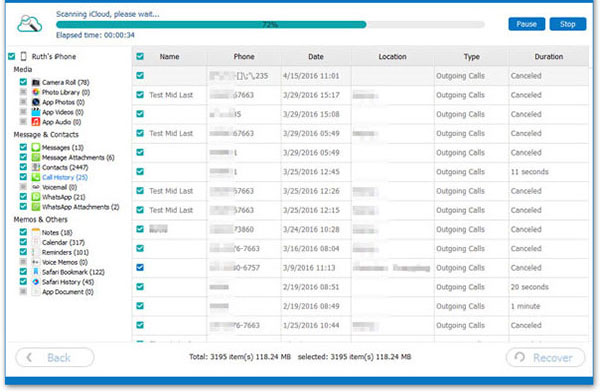 Extraer historial de llamadas de iCloud