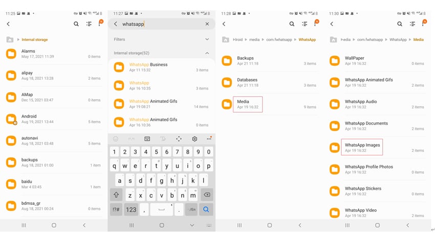 carpeta de whatsapp en el dispositivo Android