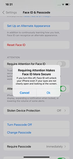 requiere atención para la identificación de la cara