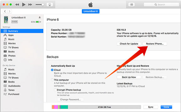 Arreglar iPhone atascado en el acceso guiado restaurando iPhone con iTunes