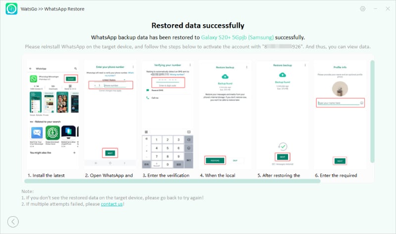 Guía de Watsgo: seleccione datos para restaurar