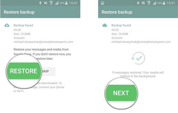 Copie los mensajes de WhatsApp de Samsung a Samsung con Google Drive