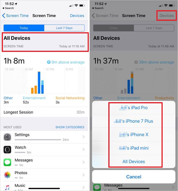 Sincronización del tiempo de pantalla en iOS 12