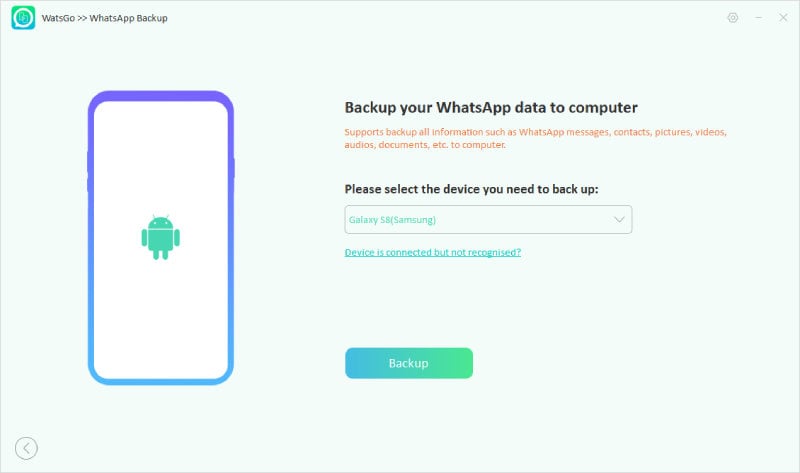 Presione una copia de seguridad después de elegir la versión del dispositivo