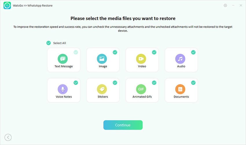 Seleccione el dispositivo para restaurar la copia de seguridad de WhatsApp