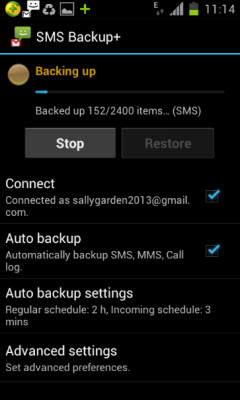 copia de seguridad de Android SMS a Gmail