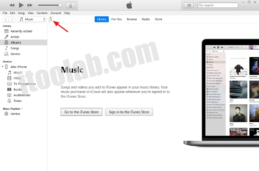Toque el icono del dispositivo iTunes