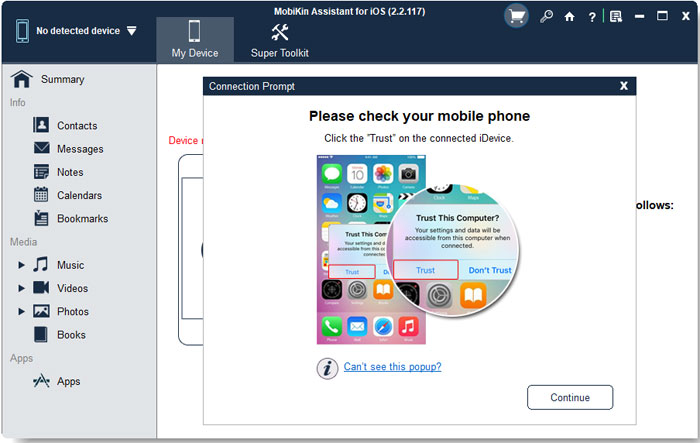 Confiar en la PC para transferir fotos de iPhone a la computadora