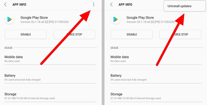 Desinstalar la actualización de Google Play Store