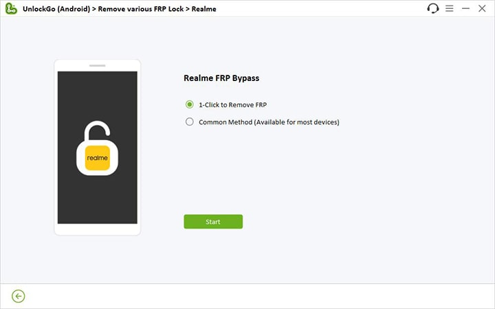 opciones de derivación de Realme FRP