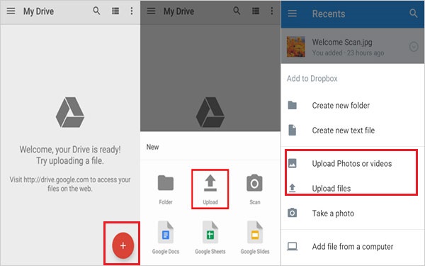 cargar datos de Android en Google Drive