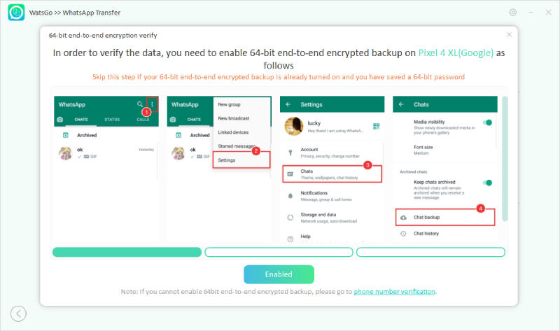 Encienda el cifrado de copia de seguridad de WhatsApp