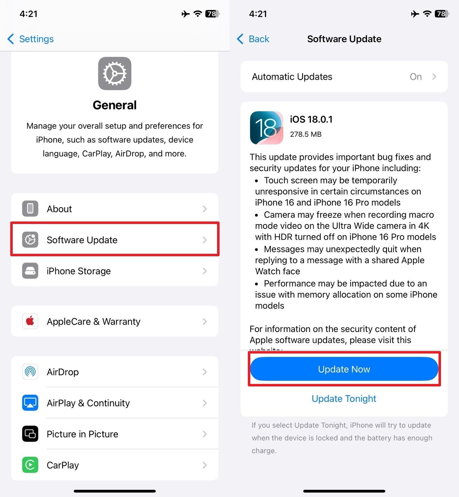 Use la actualización ahora desde la actualización de software