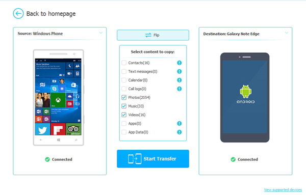 Seleccione música para transferir de Android a Windows Phone